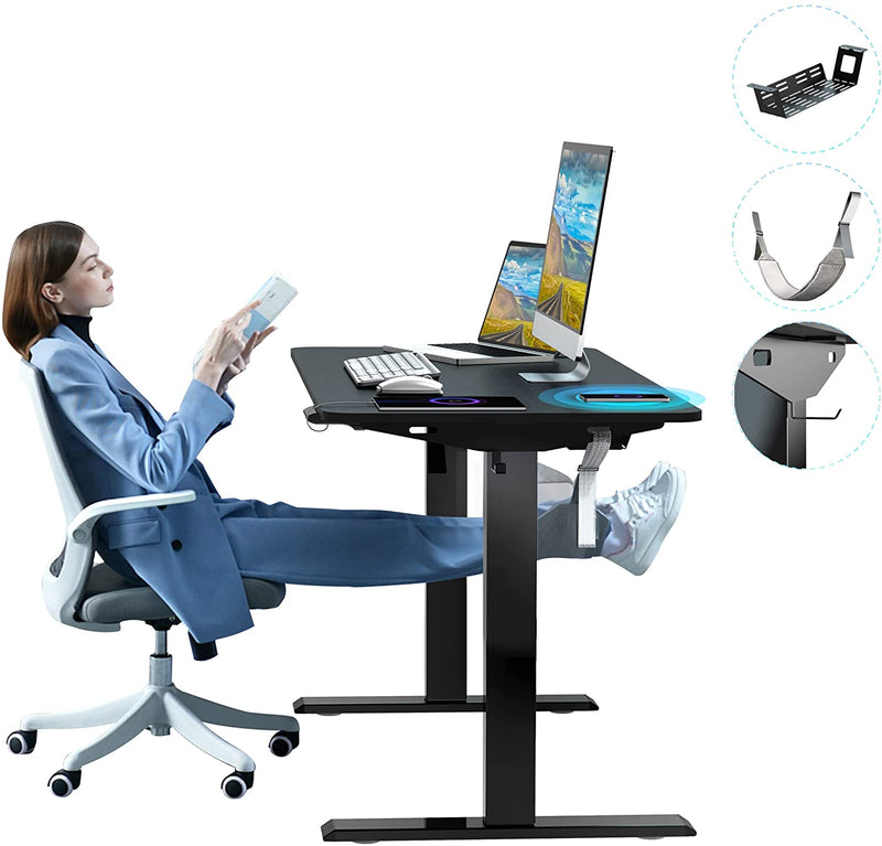Leband Electric Standing Desk Height Adjustable Sit Stand Desk with Wireless Charging and USB Ports 48 x 24 Inch